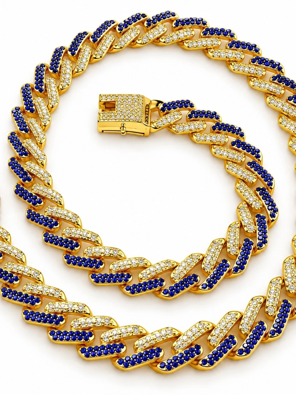 15mm Gold Bar Cuban Link Necklace, Colorful Moissanite Miami Style For Men’s